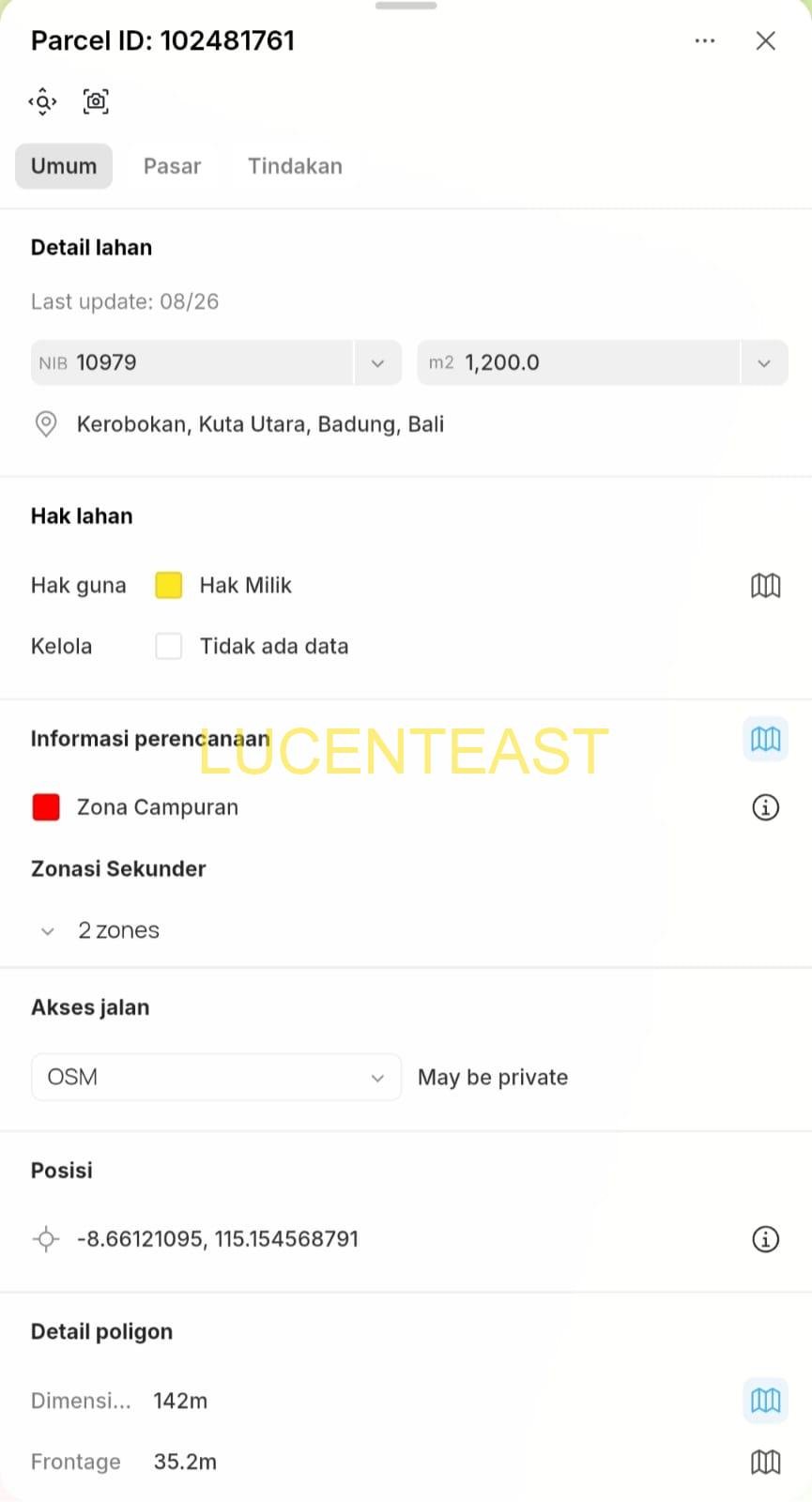 DIJUAL TANAH SANGAT LANGKA KEROBOKAN